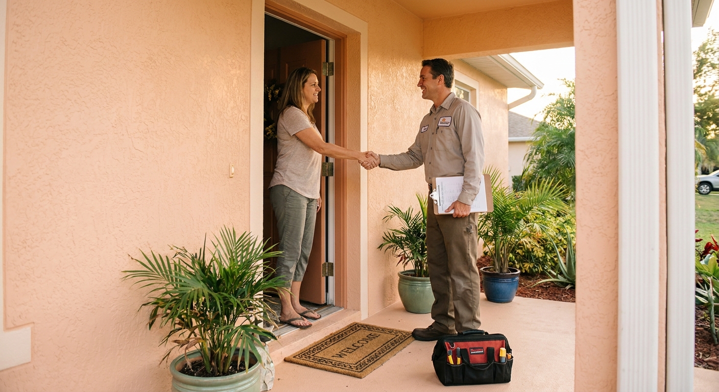Licensed Tampa Bay electrician reviewing an estimate with a homeowner