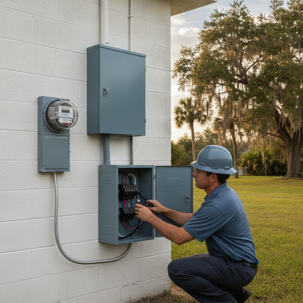 Generator inlet box mounted on the exterior wall of a Tampa Bay house