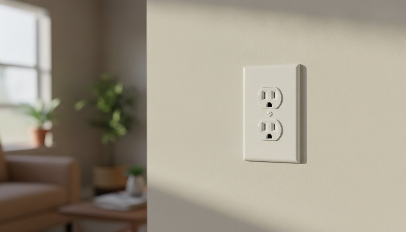 White duplex wall outlet on an interior wall of a Tampa home